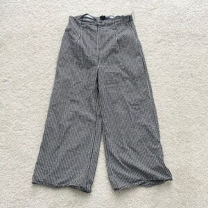 Black and White Checkered High Waist Cropped Pants